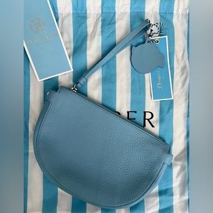 Draper James Leather Blue Half Moon Wristlet Bag new nwt with Dustbag